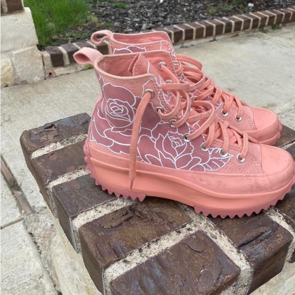 Converse Pink Floral High-Top Sneakers - Picture 2 of 2